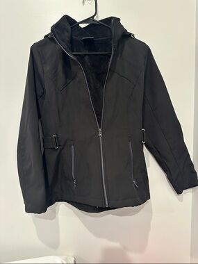 ZeroXposur Women's Black Hooded Utility Coat with Buckle Accents